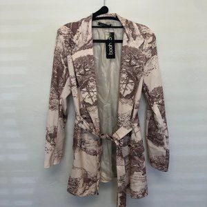 Boohoo Pink and Brown Printed Longline Blazer with Belt